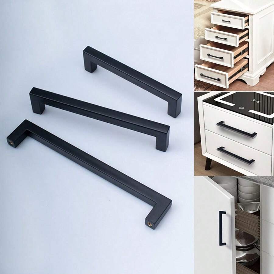 1pc Black Cabinet Handle, Matte Black T-Shaped And Square Stainless Steel Kitchen Cabinet Handle, Furniture Hardware, Door/Drawer Pull, Cabinet Knob - Black - View 1