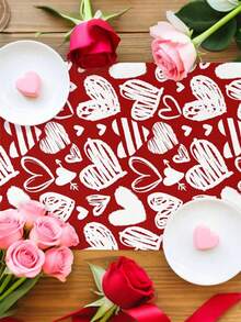 1Pc 13 X 72 Inch Heart-Patterned Polyester Valentine's Day Decorative Table Runner, A Romantic Valentine's Day Decoration In White, Pink, And Red With A "LOVE" Pattern, Stain-Resistant And Heat-Insulating, Perfect For Valentine's Day Parties, Romantic Weddings, And Gatherings With Friends; A Versatile Table Runner Suitable For All Seasons. - 彩色 - 查看 5