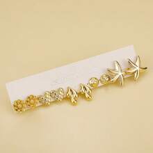 Set de 5 a 40 pares de pendientes chapados en oro con diferentes formas de animales, estrellas de mar, conchas, flores, mariposas, ositos pequeños, adecuados para el uso diario de todas las niñas - #5 Dorado - Ver 6
