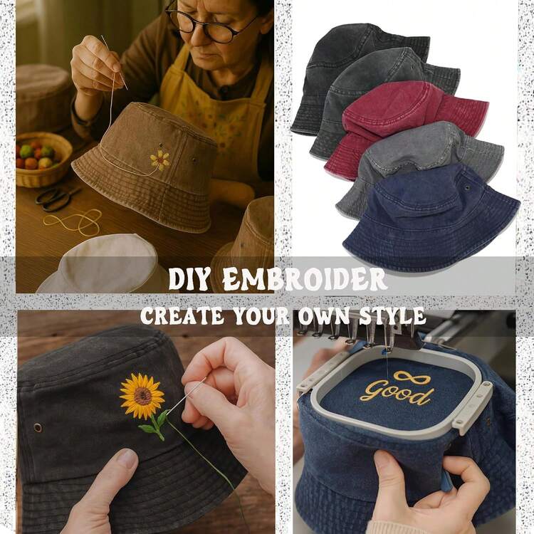 8744 12 Pieces Vintage Washed Distressed Bucket Hat Summer Twill Plain Distressed Denim Bucket Hat - SLD — She Leads Daily main image 3