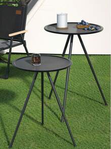 1pc Outdoor Camping Portable Small Round Table, Height Adjustable With Lamp Stand, Camping Equipment Tea Table, Ultra-Lightweight Folding Table, Adjustable Leg Height, Can Be Used As A Storage Rack, Snack Rack In The Car, Suitable For Picnics, Indoor, Outdoor, Camping And More Occasions, Camping Equipment, Camping Essentials - Black - View 7