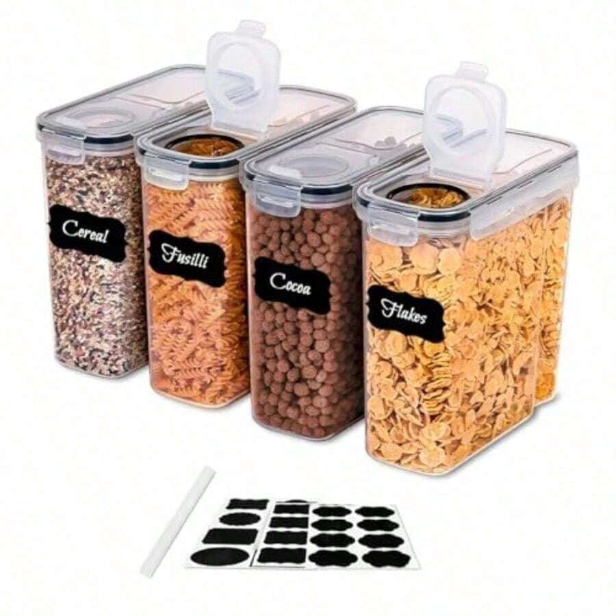 Kitchen Storage Set  &  Raganet Juego de 4 Contenedores Hermeticos para Cereal Recipientes Hermeticos de 2.5L para Organizacion de Alimentos Secos Plastico Reforzado con Tapas de Sellado Hermetico Organizadores de Cocina - Multicolor - Ver 1