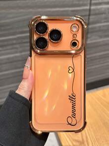 1pc Customized Signature Electroplated Anti-Drop Phone Case Compatible With IPhone 16/16 Pro/16 Plus/16 Pro Max/11/11 Pro/11 Pro Max/12/12 Pro/12 Pro Max/13/13 Pro/13 Pro Max/14/14 Plus/14 Pro/14 Pro Max/15/15 Plus/15 Pro/15 Pro Max/16e/17 Pro Max/17 Air/17 And Other Models - Orange - View 3