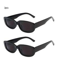 6 piezas/2 piezas/1 pieza Gafas con montura cuadrada de moda, unisex, versátiles gafas con montura cuadrada para playa y verano, gafas de montura ovalada pequeña de color rosa de moda, adecuadas para playa, fiesta, fotografía y uso diario - Negro - Ver 11