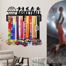 1 suport metalic pentru medalii de baschet - suport pentru medalii de 30,0 cm, decor de perete viu, potrivit pentru sufragerie, dormitor sau verandă, cadou perfect pentru sportivi și fani, premii sportive | Artă sportivă dinamică | Suport metalic, decor cameră baschet - Negru - Vizualizare 9