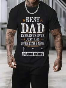 Customizable Father's Day T-Shirt Best Dad Ever Custom Kids Name Shirt Men T-Shirt Gift For Dad CHANGE NAMES Best Fathers Day Tshirt - Black - View 1