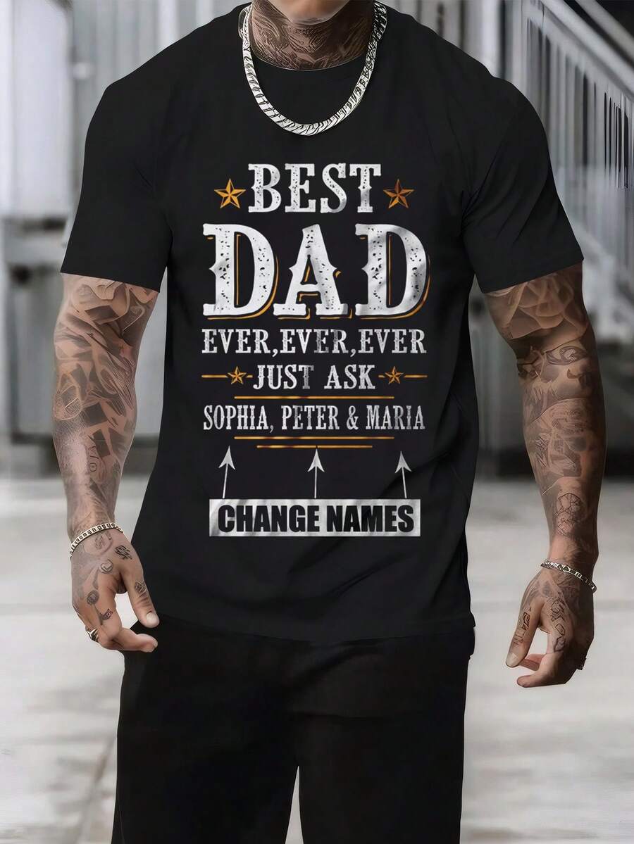 Customizable Father's Day T-Shirt Best Dad Ever Custom Kids Name Shirt Men T-Shirt Gift For Dad CHANGE NAMES Best Fathers Day Tshirt - Black - View 1