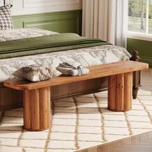 LITTLE TREE 63" Solid Wood Bench, Farmhouse Entryway Bench, Extra Long Bench Seat For End Of Bed, Dining Room, Living Room, Foyer, Entryway, Bedroom - màu nâu - Xem 3