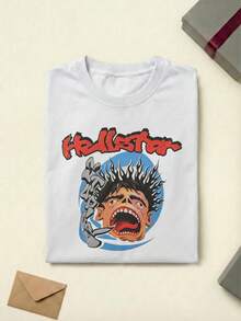 Hell Star Studios Screaming Kid Tee Cotton Unisex Couple Matching Boyfriend Style Studios Est 2020 Text Double Sided Print Graffiti Font Y2K Grunge Streetwear Summer Outfits Graphic Tees Men Oversized T Shirt - 白色 - 查看 3