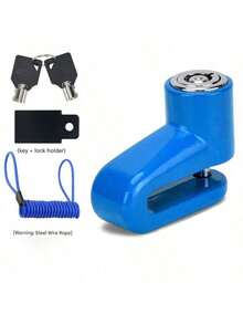 1 pieza Candado de bicicleta de montaña azul/negro, Candado de disco de freno para motocicleta, Candado de antirrobo para vehículo eléctrico, Accesorio de candado de disco de freno - Azul - Ver 12