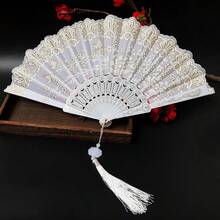 中式花卉印花金边折扇，优雅礼品扇，适合舞蹈表演 - 彩色 - 查看 4