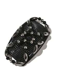 1 Stück Damen Schwarze Waffen-Farbe glänzende ovale Perlen Doppelreihen Elastische Haarkamm, Schnelle Hochsteckfrisur Accessoire, Reise, Geschenke für Frauen, Haarsachen, Strumpfstopfer für Frauen, Strumpfstopfer Frauen, Weihnachtsgeschenke, Weihnachtsstrumpfstopfer, Geschenke für Frauen, Geschenk, Weihnachtsgeschenk, Strumpfstopfer für Erwachsene, Strumpfstopfer für Erwachsene, Haarsachen, Strumpfstopfer, Volljährigkeits-Weihnachts-Haaraccessoires, Geschenkideen für Frauen, Beauty-Strumpfstopfer, Weihnachtsgeschenke für Frauen, Kopfzubehör - Verschiedenfarbig - Übersicht 5