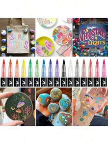 Bộ 12/48 bút vẽ màu acrylic, bút acrylic đầu cọ mềm, bút acrylic khô nhanh, chống thấm nước, thích hợp cho vẽ trên vải bố, đá, gỗ, thủy tinh, gốm sứ, vải dệt, đồ thủ công DIY, quà tặng tuyệt vời cho mùa tựu trường, đồ dùng học tập. - Bộ - Xem 4