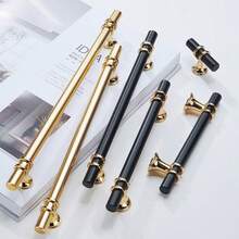 1个现代黑金橱柜把手，实心抽屉旋钮，锌合金底座和铝合金轴，时尚家具五金件 - 金色 - 查看 2