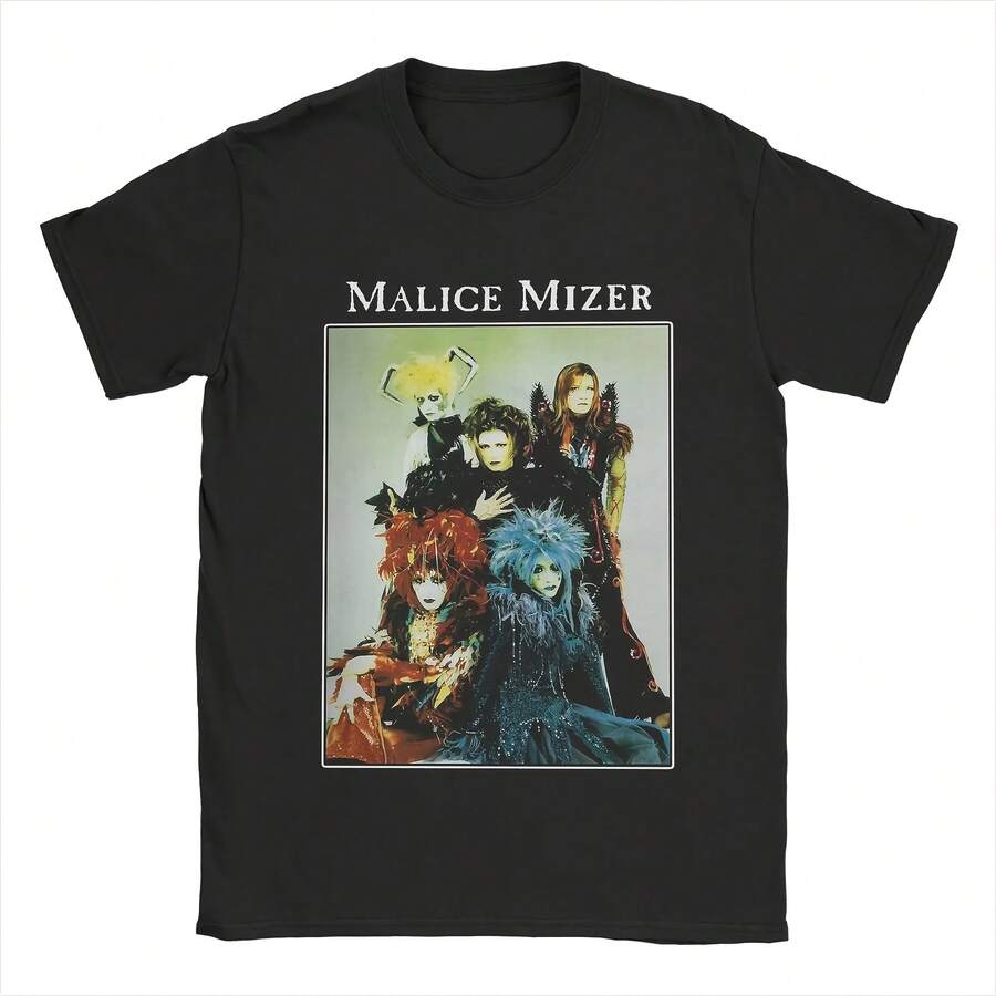 MALICE MIZER T Shirt Men's Cotton Crazy T-Shirts Crew Neck Era Band Tee Shirt Short Sleeve Clothing Birthday Gift - Negro - Ver 1