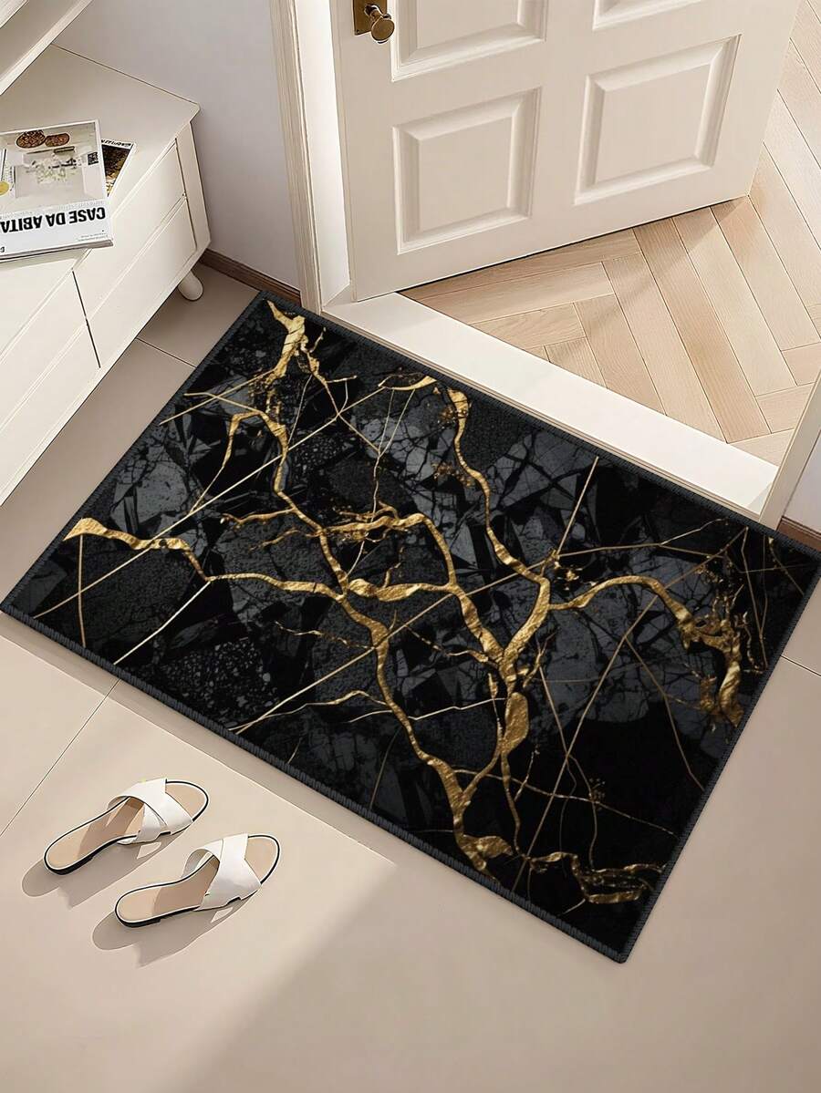 1 pieza Felpudo antideslizante para exteriores, alfombra de patrón geométrico para interiores, alfombra de baño, alfombra de cocina, alfombra decorativa, alfombra multiusos para el piso, alfombra de pasillo, suave y cómoda, prevención fácil de caídas, adecuada para cocina, entrada interior/exterior, dormitorio, decoración del hogar, lavable a máquina - Negro - Ver 1