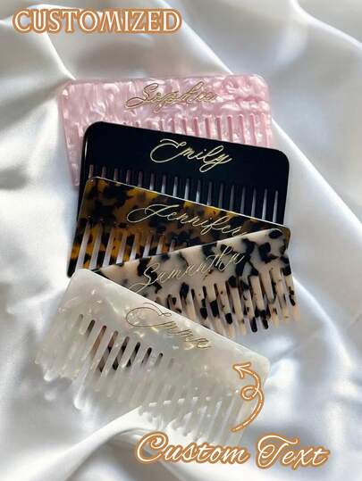 Individuell gefertigter Haarkamm aus Bernstein, individuell gefertigter Haarkamm mit Acrylbuchstaben, Marmor Haarkamm, Brautjungferngeschenk, tragbarer Taschenkamm, Brautgeschenk