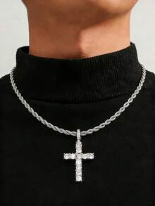 Men's Fashion Punk Style Crystal Cross Pendant Necklace, Suitable For Daily Wear, Create Stylish Look - Multicolor - View 14