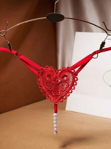 1 Piece Fashion Women Sexy Lingerie Erotic G-String Panties Butterfly Lingerie Crotchless Artificial Pearl String Thong, Ideal Gift Choice - 酒紅色 - 查看 5