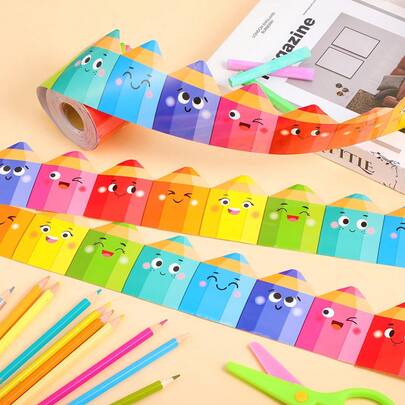 393.7 Inch Cute Pencil Shaped Decorative Border Strips - Non-Adhesive Paper Decorative Strips, Suitable For Classroom And Room Decor, Crafts And DIY Projects, Great For Bulletin Boards, Chalkboards, Classroom Decor, Fun Design, Easy To Use