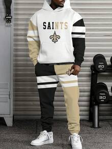 New O-Rleans Saints Casual Hoodie Jogging Sweatpants Tracksuit Set, Football Team Men's Tracksuit Set, Men's Game Day Hoodie Set - 彩色 - 查看 1