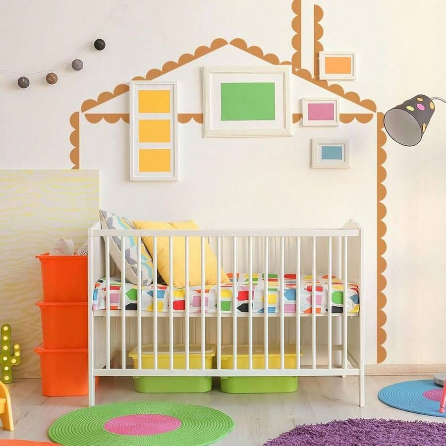 Scallop Border Wall Sticker,Door Edge Scallop Decorative Art Stickers,Scallop Peel And Stick Border,For Nursery,  Bedroom Living Room Home Scandinavian Boho Painting Wall Décor. (Orange) - 橘色 - 查看 1
