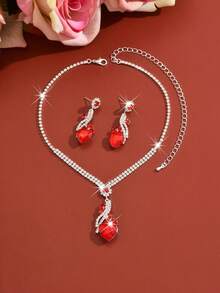 1 Set Women's Necklace And Earrings Combo, Sparkling Heart Pendant Jewelry, Made Of Rhinestone And Crystal, Suitable For Evening Party, Prom, Valentine's Day Gift - Multicolor - View 10