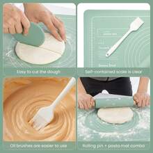 Wooden Rolling Pin & Silicone Baking Mat Set, Large 40*60cm Non-Stick Pastry Mat With Measurements - Green - View 3