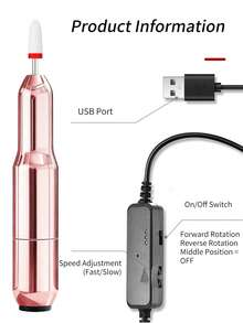 XEIJAYI 1个粉色电动便携式卸甲器，指甲油研磨器，小型迷你指甲油研磨器，带笔试功能的指甲油研磨器 - 粉色 - 查看 10