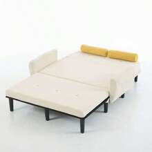 Canapé deux places en velours côtelé ivoire pour le salon, utilisable comme lit de jour et fauteuil inclinable avec espace de rangement. - Beige - Voir 5