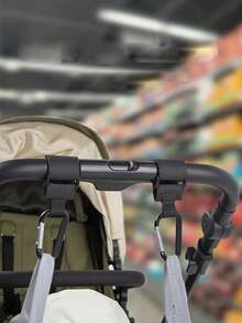 2个婴儿车挂钩，婴儿车挂夹，婴儿车配件，带可伸缩锁的通用婴儿车挂钩 - 黑色 - 查看 6