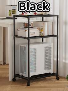 1pc Freely Assembled Multi-Tier Wheeled Storage Rack, Black & White Color Options, Reinforced Shelves, Swivel Casters, Computer Tower Holder, Desk Side Organizer, Multipurpose Clutter Storage Rack For Home, Space-Saving Modular Design - Multicolor - View 11