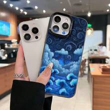 Nubes, olas y estrellas se arremolinan. Esta elegante funda es compatible con los modelos  17, 16, 15, 14 Pro Max, 13, 12, 11, XR y XS Plus. Fabricada en silicona TPU, ofrece protección contra golpes y caídas, además de una sensación superior. Es el regalo ideal para familiares, amigos y seres queridos, y la opción perfecta para Año Nuevo. - Negro - Ver 3