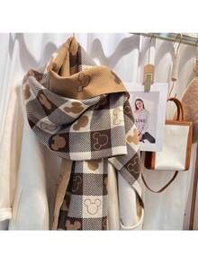 1pc Plaid Scarf For Women, High-Quality Shawl, 2025 New Style Warm Wrap, Birthday Gift, 1pc Imitation Cashmere Thick Printed Tassel Shawl Scarf, Fashion Winter Scarf - Multicolor - View 7