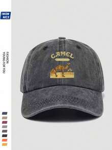 1顶男女通用驼色印花复古水洗棒球帽，可调节户外帽，适合旅行、度假、运动、海滩、校园等场合，Y2K风格，最佳节日礼物 - 款式I - 查看 2