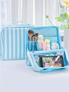 1 pieza Bolsa de cosméticos vertical, nueva bolsa de almacenamiento portátil de estilo chino, adecuada para uso al aire libre, puede almacenar brochas de maquillaje y productos de cuidado de la piel, multifuncional y de gran capacidad. Con diseño de almacenamiento compartimentado, también equipada con un amplio espacio de almacenamiento de papelería, puede servir como un neceser portátil, ideal para viajes y viajes de negocios. - Multicolor - Ver 10