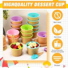 Gerrii 24 Pack Ice Cream Bowls With Spoon Plastic Ice Cream Cups Candy Color Dessert Sundae Frozen Yogurt Bowls Kit And 24 Clear Plastic Cellophane Bags For Ice Cream Party Summer Holiday Supplies - 白色 - 查看 3