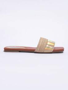 Girl's Laser Patchwork Casual Flat Slippers, Summer Holiday Style - Gold - View 6
