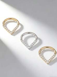 1件装高段氧化锆医用钢鼻环耳环鼻中隔环16G 1.2MM厚8mm/10mm内径氧化锆棒粗鼻环耳环时尚穿刺饰品 - 鑲鑽 - 查看 2