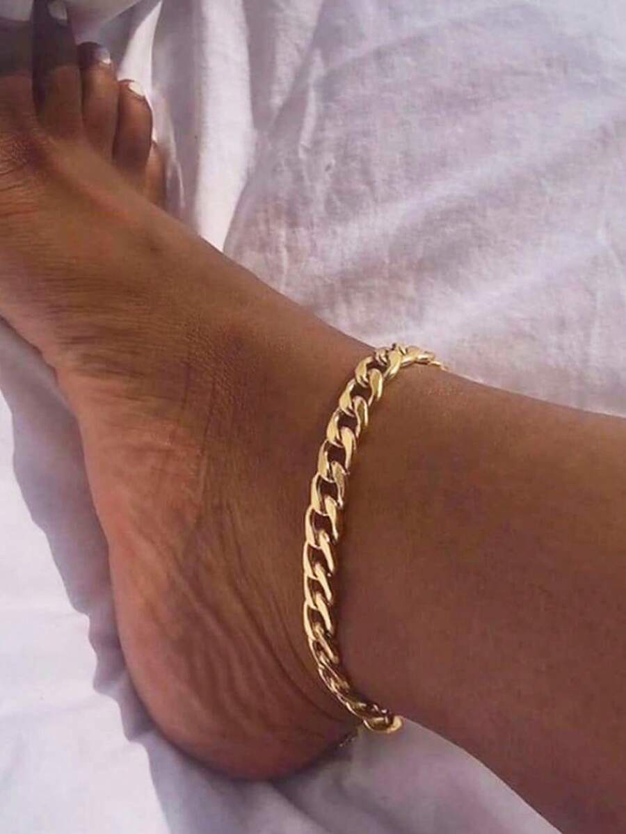 1件装百搭金色朋克风钛钢脚链，复古独特金属手镯脚链 - 金色 - 查看 1