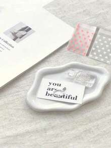 1Pc Cloud Shaped Resin Storage Tray, White & Silver Jewelry Dish, Multi-Purpose Decor Tray For Dressing Table, Desktop, Wedding & Ramadan, Also Ideal For Dessert, Cake & Pastry Display, Stylish Home & Kitchen Ornament - Multicolor - View 6
