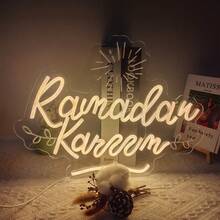 1 Peça Sinal de Néon LED Multicolorido do Ramadã, Luz Decorativa de Parede Operada por USB para Casa, Quarto, Sala de Estar, Cozinha, Loja, Restaurante, Decoração Ideal para o Festival do Ramadã e Presente de Feriado - Multicolorido - Visão 2