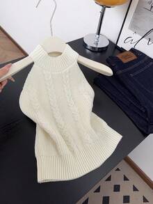 Áo dệt kim không tay thời trang mùa xuân dành cho nữ, với chi tiết dệt cáp và gân nổi, kiểu dáng tối giản, ôm sát, thanh lịch. - Màu be - Xem 5