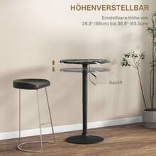 HOMCOM Bar Table, High Table, Round Dining Table For 2 People, Marble-Look Kitchen Table For Living Room, Dining Room, Small Spaces, Black, Ø60 X 68-93.5 Cm - Black - View 4