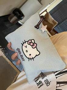 SANRIO 化妆包，条纹 KT 包休闲简约大容量手拿化妆包，多功能卡通便携收纳包，不含发夹 - 彩色 - 查看 3