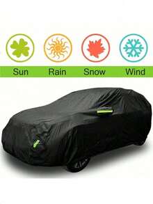 190T Car Cover, SUV Car Cover Waterproof Outdoor Car Cover Suitable For All-Weather Sun, Ice And Snow Cover For SUV, Outdoor Car Snow, Rain And UV Protection - Premium Full Car Exterior Cover With Reflective Stripes And Windproof Strap, Foldable, Solid Black
