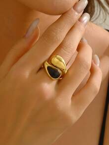 1pc Elegant Teardrop Criss-Cross Metal Casual Versatile Women's Ring [Random Pearl Texture]