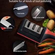 3-In-1 Kitchen Knife Sharpener – Professional Manual Sharpener For Knives & Scissors – Tungsten Steel, Ceramic, Coarse & Fine Slots – Non-Slip Base & Ergonomic Handle – For Home & Chef Use - Black - View 8