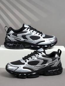 Men's Shoes Stylish Men Sports Shoes Lace-Up Shoes Men's Sneakers Personalized Black Street Casual Shoes - Black And Silver - View 3