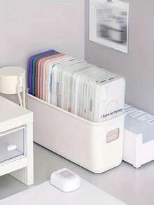 6pcs Modern Stackable Plastic Storage Boxes With Handles - Multipurpose Storage Containers For Home, Office And Closet - Space-Saving Drawer Style Organizers, Shelves Baskets, Versatile Storage Boxes - White - View 6